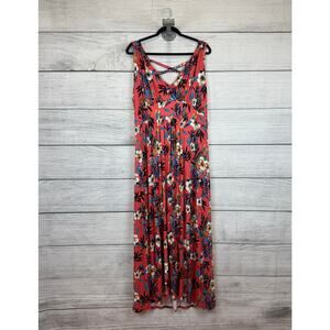 Loveappella Plus Size Coral Floral Tropical Vacation Sleeveless Maxi Dress 3X